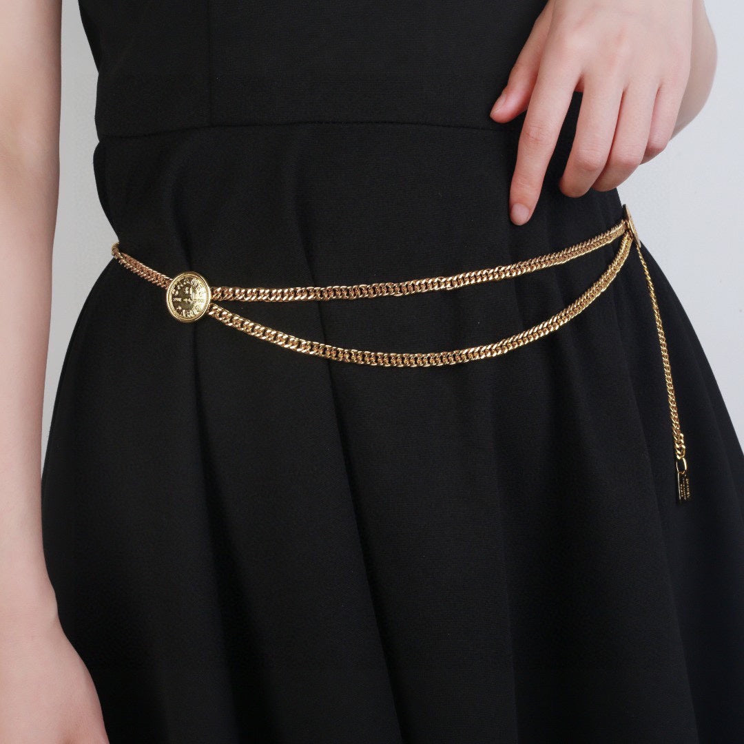 CHANEL 25S CHAIN BELT IN GOLD METALLIC 614473