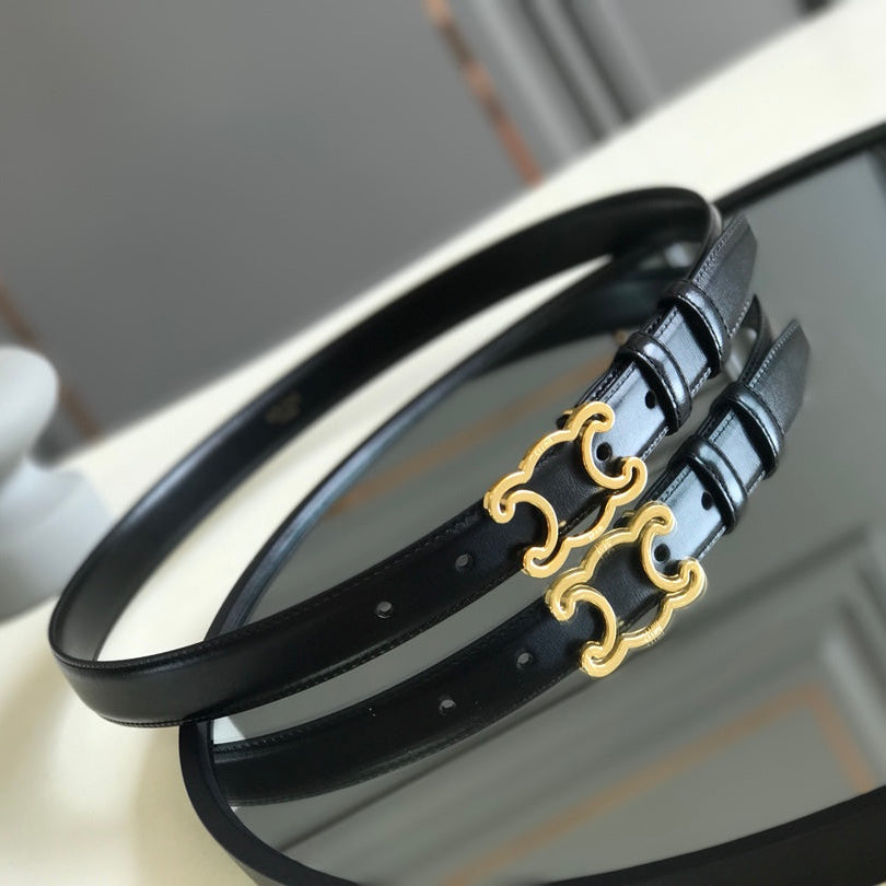 CELINE 25S BELT TRIOMPHE 25MM IN BLACK GLOSSY CALFSKIN 559675