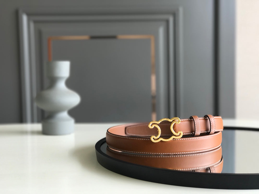 CELINE 25S BELT TRIOMPHE 25MM IN BROWN CALFSKIN 559676
