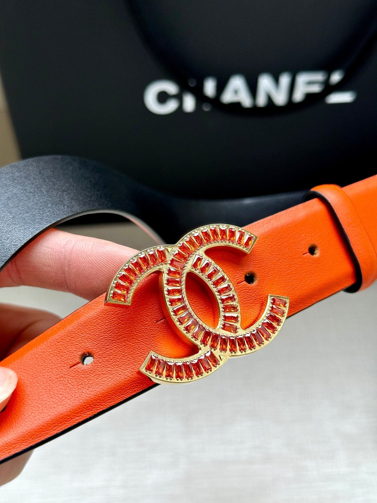 CHANEL 25S BELT 30 MM IN ORANGE CALFSKIN 616965