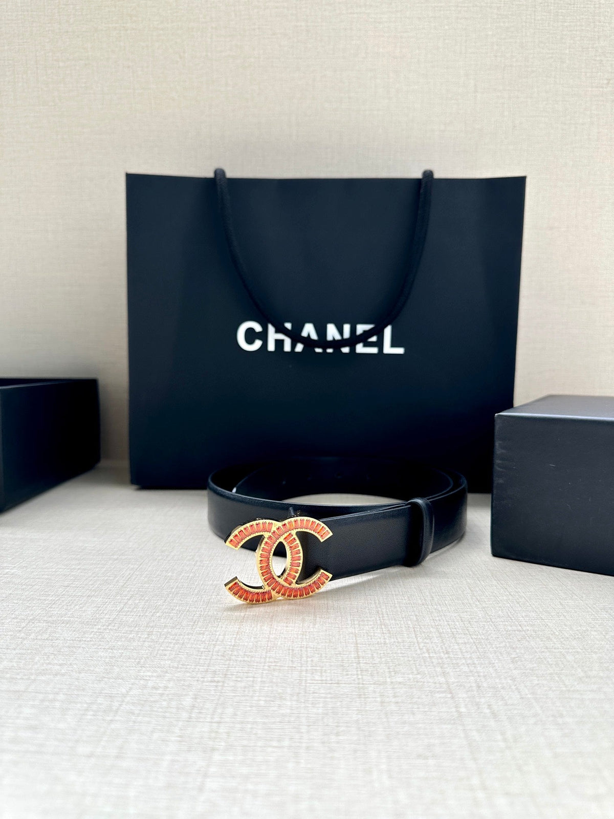 CHANEL 25S BELT 30 MM IN BLACK CALFSKIN 616968