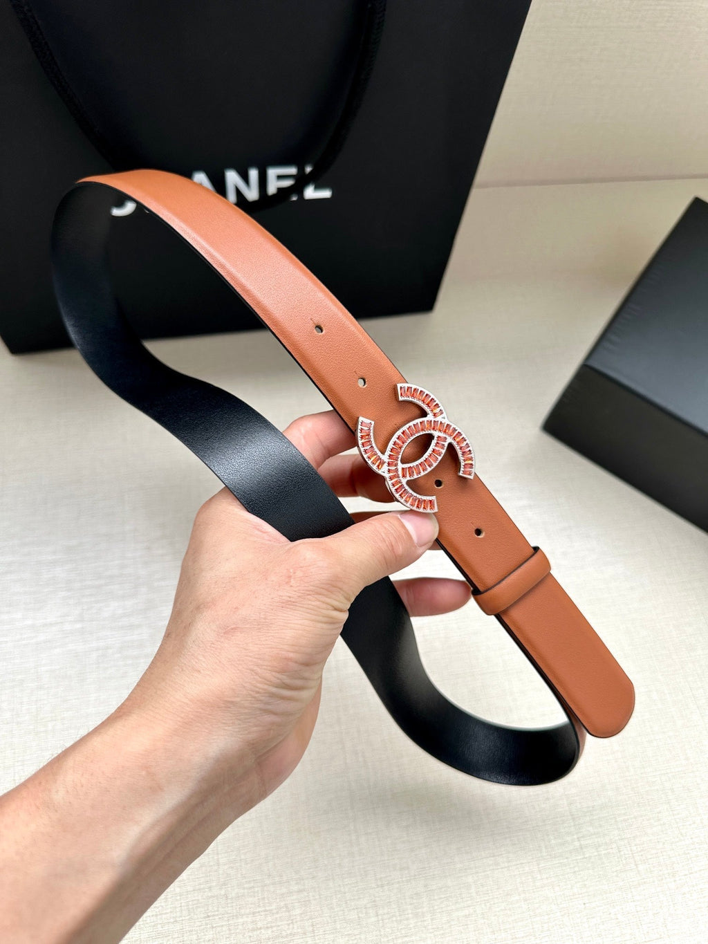 CHANEL 25S BELT 30 MM IN BROWN CALFSKIN 616969