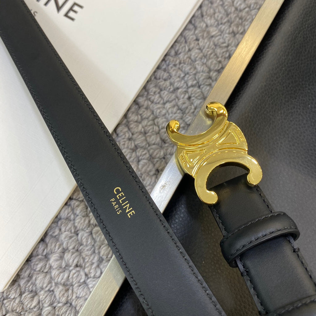 CELINE 25S TRIOMPHE BELT 25MM IN BLACK CALFSKIN 548081