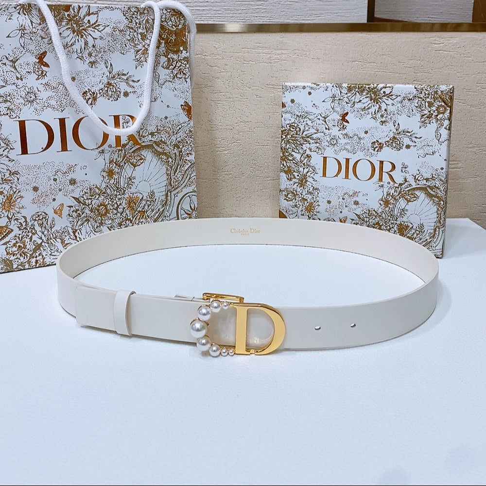 DIOR 25S BELT 30 MM IN WHITE CALFSKIN 586582