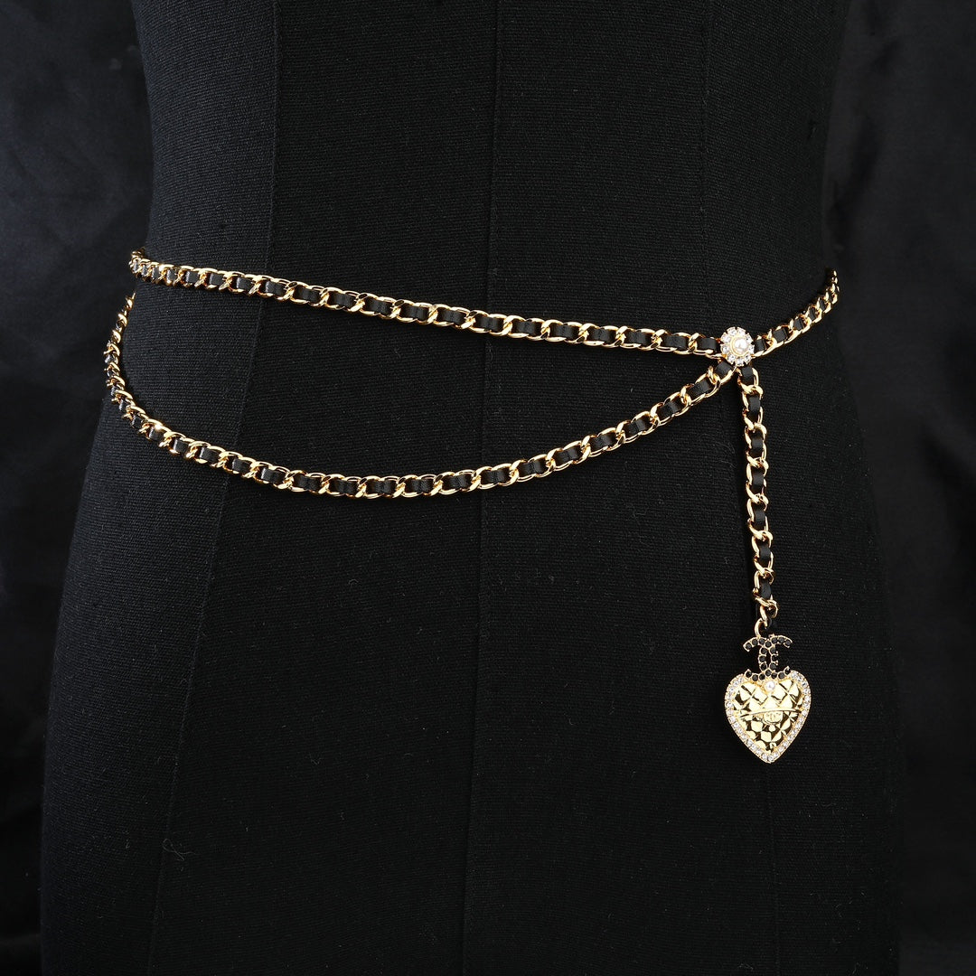 CHANEL 25S CHAIN BELT IN GOLD METALLIC AND BLACK CALFSKIN 614286