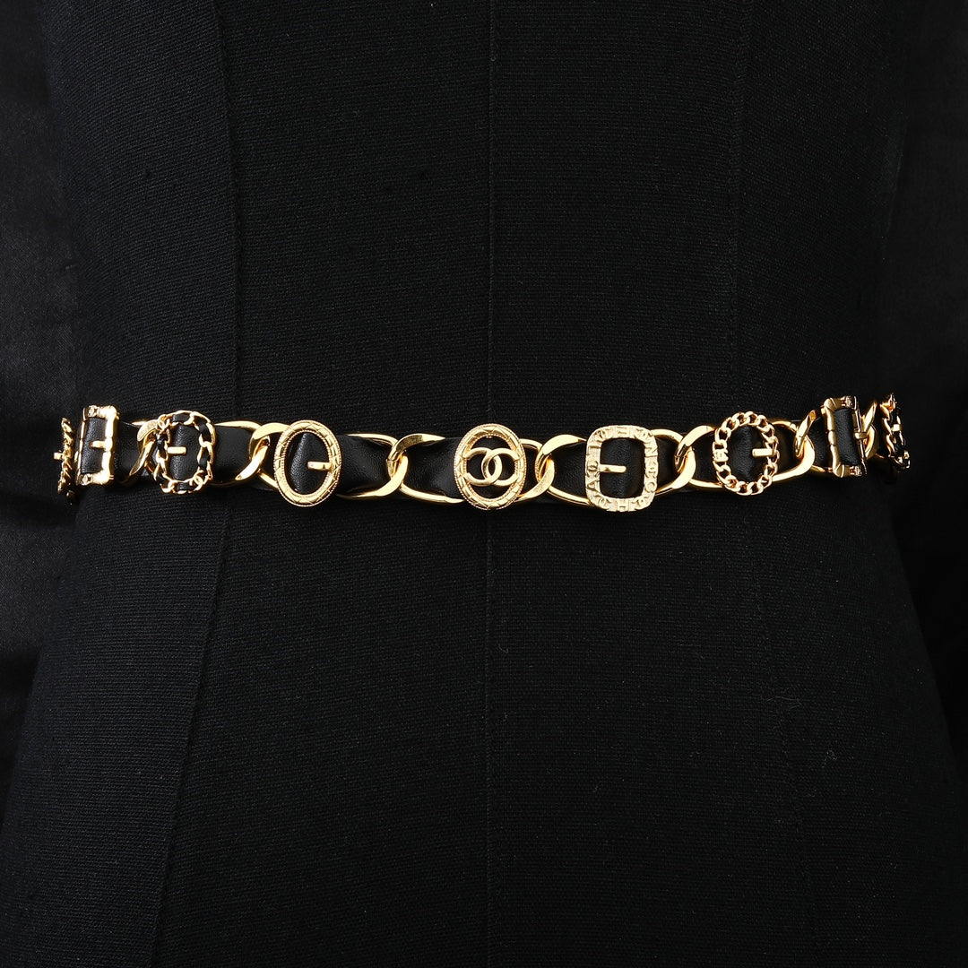 CHANEL 25S CHAIN BELT IN GOLD METALLIC AND BLACK CALFSKIN 614282
