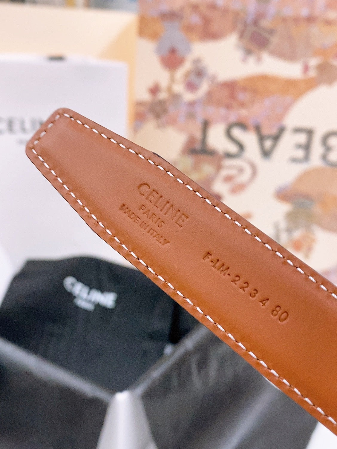 CELINE 25S BELT 25MM REVERSIBLE TRIOMPHE IN BLACK BROWN CALFSKIN 565540